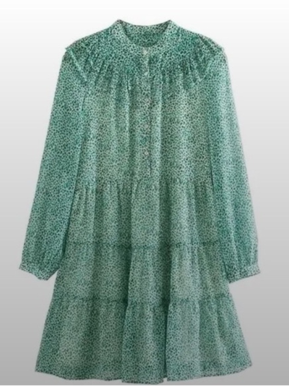 Zara Green & White Ditsy Floral Print Mini Dress Size M